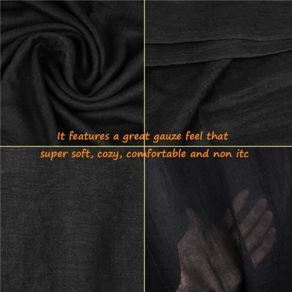 Women Scarfs Large Long Lightweight Black - Picture 5 of 6